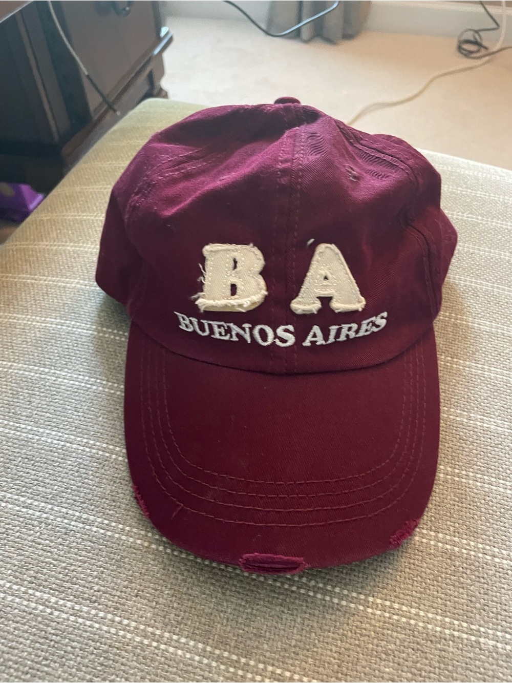 Buenos Aires 'BA' Embroidered Baseball Cap - Burgundy